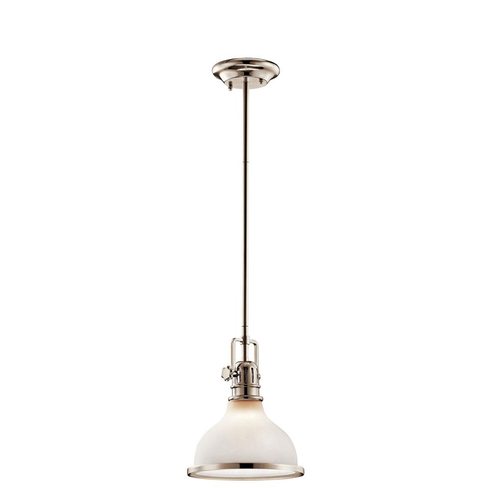Kichler 43764PN Hatteras Bay 10.25" 1 Light Mini Pendant with Satin Etched White With Clear Fresnel Lens in Polished Nickel in Polished Nickel